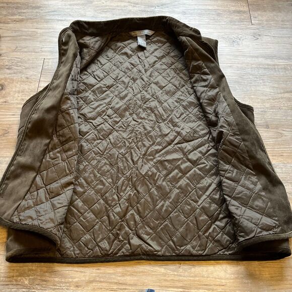 Vintage Vest Women's Large Embroidered Green Suede Texture Floral Fall Warm Cozy - Picture 3 of 7